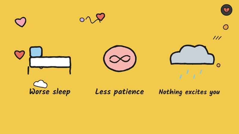 Frame from an animated explainer: hand-drawn style characters and icons on a yellow background